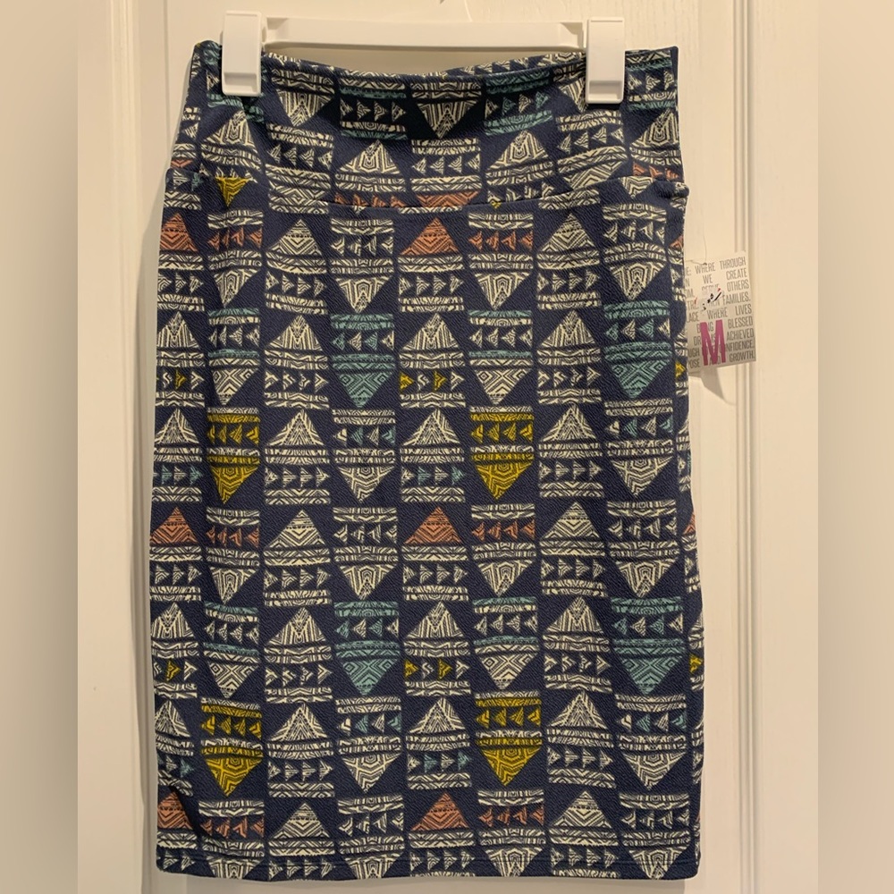 LuLaRoe Aztec Cassie Pencil Skirt NWT Medium Blue Orange Western Boho Casual